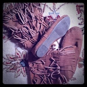 Brown fringe moccasins